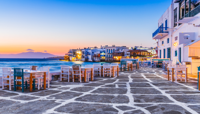 The island of Mykonos in the evening